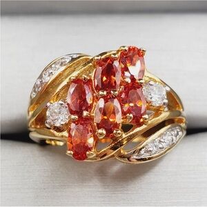 Genuine Mandarin Spessartite Orange Garnet Yellow Gold Tone / 925 Silver Ring